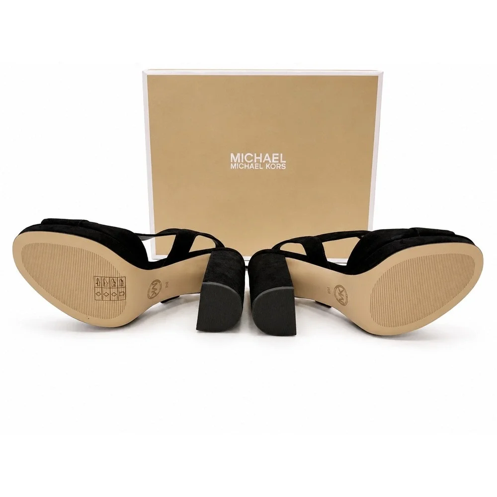 Michael Kors Becky Black Suede Platform Heel Slingback Sandals 8M NIB